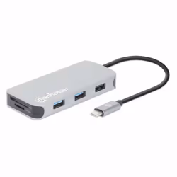 Manhattan 130615, Avec fil, USB 3.2 Gen 1 (3.1 Gen 1) Type-C, 100 W, 10,100,1000 Mbit/s, Aluminium, MicroSD (TransFlash)