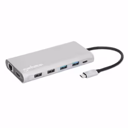 Manhattan 130660, Avec fil, USB 3.2 Gen 1 (3.1 Gen 1) Type-C, 100 W, 10,100,1000 Mbit/s, Aluminium, MicroSD (TransFlash), SD, ...