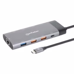 Manhattan 130714, Avec fil, USB 3.2 Gen 2 (3.1 Gen 2) Type-C, 100 W, 10,100,1000 Mbit/s, Gris, 10 Gbit/s