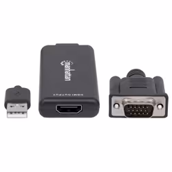 Manhattan 152426 câble vidéo et adaptateur 1 m USB Type-A + VGA (D-Sub) HDMI Noir