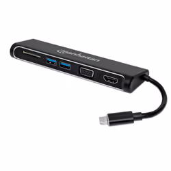 Manhattan 152631, Avec fil, USB 3.2 Gen 1 (3.1 Gen 1) Type-C, Noir, SD, Aluminium, RoHS, CE, FCC, WEEE