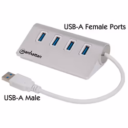 Manhattan 163767, USB 3.2 Gen 1 (3.1 Gen 1) Type-A, USB 3.2 Gen 1 (3.1 Gen 1) Type-A, 5000 Mbit/s, Aluminium, Blanc, Aluminiu ...