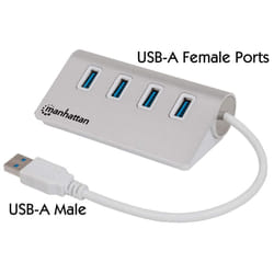 Manhattan 163767 hub & concentrateur USB 3.2 Gen 1 (3.1 Gen 1) Type-A 5000 Mbit/s Aluminium, Blanc