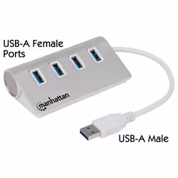 Manhattan 163767 hub & concentrateur USB 3.2 Gen 1 (3.1 Gen 1) Type-A 5000 Mbit/s Aluminium, Blanc