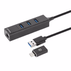 Manhattan 180894, USB 3.2 Gen 1 (3.1 Gen 1) Type-A + Type-C, RJ-45, USB 3.2 Gen 1 (3.1 Gen 1) Type-A, 5000 Mbit/s, Noir, Alum ...