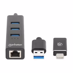 Manhattan 180894 hub & concentrateur USB 3.2 Gen 1 (3.1 Gen 1) Type-A + Type-C 5000 Mbit/s Noir