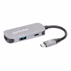 Manhattan 190299, Avec fil, USB 3.2 Gen 1 (3.1 Gen 1) Type-C, 100 W, Argent, Aluminium, USB