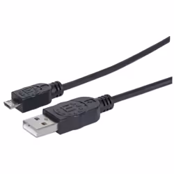 Manhattan 307178, 1,8 m, USB A, Micro-USB B, USB 2.0, Mâle/Mâle, Noir
