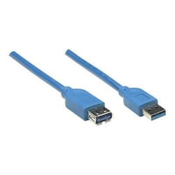 Rallonge USB MANHATTAN - 2m - Bleu - Blindé - Connecteur USB A mâle vers USB A femelle