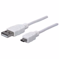 Manhattan 323987, 1 m, USB A, Micro-USB B, USB 2.0, Mâle/Mâle, Blanc