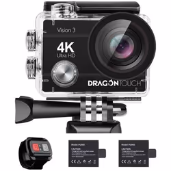 Dragon Touch Caméra sport  4K 20MP 30FPS  Vision 3 Caméra sous-marine étanche 170° Grand angle 2.4G WiFi avec télécommande No ...
