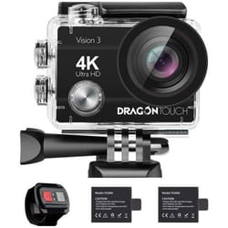 Dragon Touch Caméra sport  4K 20MP 30FPS  Vision 3 Caméra sous-marine étanche 170° Grand angle 2.4G WiFi avec télécommande Noir