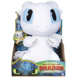 DreamWorks Dragons , Squeeze & Growl Lightfury, Dragon en peluche de 25 cm avec effets sonores, à partir de 4 ans