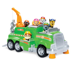 PAW Patrol , Total Team Rescue, Camion de recyclage de Rocky avec 6 chiots, pour les enfants à partir de 3 ans