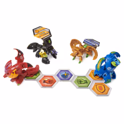 Bakugan Baku-Gear, Coffret de 4 personnages, Sairus Ultra avec équipement Baku-Gear et Fusion Trox x Nobilious Ultra, Figurines articulées à collectionner