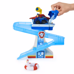 PAW Patrol LA PAT' PATROUILLE – PLAYSET DE BAIN + VÉHICULE – Univers de Bain Adventure Bay + Véhicule Chase Lumineux – 6060970 – – Jouet Bain Enfant 3 Ans et +