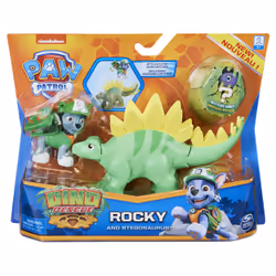 PAW Patrol , Coffret de figurines articulées Dino Rescue Rocky et dinosaure, pour les enfants à partir de 3 ans