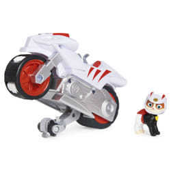 PAW Patrol , Deluxe Vehicle Moto Pups, Moto à rétrofriction de Wildcat avec fonction roue arrière et figurine
