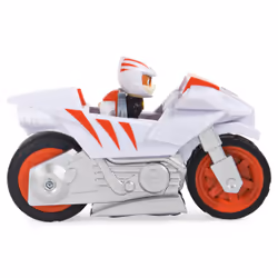 PAW Patrol , Deluxe Vehicle Moto Pups, Moto à rétrofriction de Wildcat avec fonction roue arrière et figurine