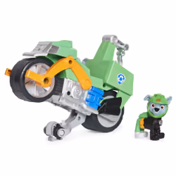 PAW Patrol , Deluxe Vehicle Moto Pups, Moto à rétrofriction de Rocky avec fonction roue arrière et figurine, Moto, 3 an(s), P ...