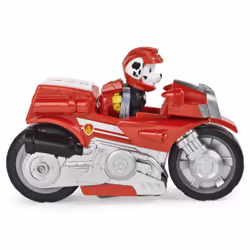 PAW Patrol , Deluxe Vehicle Moto Pups, Moto à rétrofriction de Marcus avec fonction roue arrière et figurine
