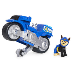 PAW Patrol , Deluxe Vehicle Moto Pups, Moto à rétrofriction de Chase avec fonction roue arrière et figurine