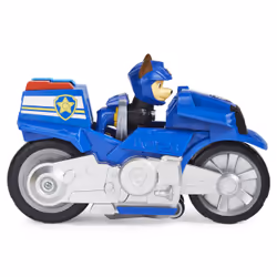 PAW Patrol , Deluxe Vehicle Moto Pups, Moto à rétrofriction de Chase avec fonction roue arrière et figurine