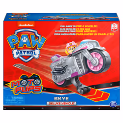 PAW Patrol , Deluxe Vehicle Moto Pups, Moto à rétrofriction de Stella avec fonction roue arrière et figurine