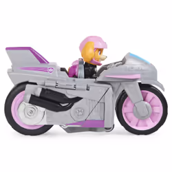 PAW Patrol , Deluxe Vehicle Moto Pups, Moto à rétrofriction de Stella avec fonction roue arrière et figurine