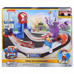 PAW Patrol PAT PATROUILLE LE FILM - TOTAL CITY RESCUE PLAYSET TRUE METAL - Univers Adventure City Réplique Officielle - Véhicule exclusif Die-Cast De Marcus Inclus - 6061056 - Jouet Enfant 3 ans et +