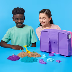 Kinetic Sand , Coffret palais de sirène, 934 g de sable à modeler scintillant (mauve fluo, turquoise scintillant et sable de plage), bac à sable repliable réutilisable et outils, jouets sensoriels pour enfants à partir de 3 ans - Vue supplémentaire 6