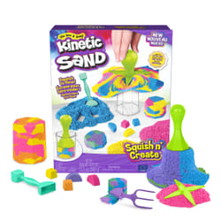 Kinetic Sand SABLE MAGIQUE - SQUISH N'CREATE 380 G + 5 MOULES - Créez Différentes Formes Hypnotisantes avec Ce Sable Magique Et Coloré comme De La Pâte A Modeler - Jouet Enfant 3 Ans Et +