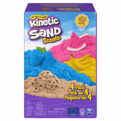 Kinetic Sand Scents, Coffret de 907 g contenant 4 sachets de sable aux parfums Biscuit en folie, Parfum qui donne la banane, ...