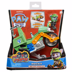 PAW Patrol LA PAT' PATROUILLE - VEHICULE + FIGURINE ROCKY MOTO PUPS - Moto Avec Rétrofriction Et Figurine Amovible De Rocky - - 6060545 - Jouet Enfant 3 Ans et +