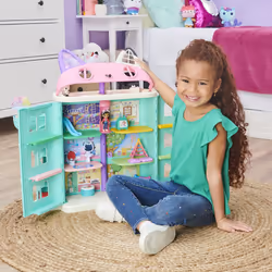 Gabby's Dollhouse Gabby et la maison magique Maison de Poupée Interactive Avec 2 Figurines + 15 Accessoires - Reproduis Les Aventures De Ton Dessin Animé Préféré - Jouet Enfant 3 Ans +