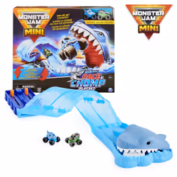 Spin Master Monster Jam, Coffret de jeu Mini Megalodon Race and Chomp Playset, Avec 2 monster trucks Monster Jam Mini à l'éch ...