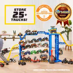 Monster Jam Coffret de jeu et rangement Garage avec monster truck Grave Digger exclusif, lumières et sons, jouets pour garçons et filles à partir de 3 ans