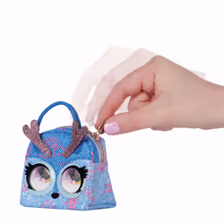 Purse Pets MICRO - CERF DENIM - MINI COMPAGNON FORMAT SAC A MAIN - Petit Animal A Accrocher A Son Ou A La Ceinture - Bouge Les Yeux - 6062305 - Jouet Enfant 5 Ans et +