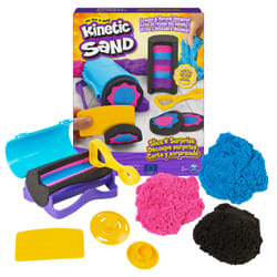 Kinetic Sand Coffret Slice N' Surprise avec 383 g de sable de jeu noir, rose et bleu et 7 outils, Jouets sensoriels pour les enfants à partir de 3 ans
