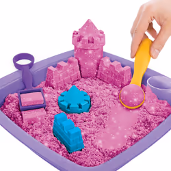 Kinetic Sand Shimmer, Coffret Château de sable scintillant avec 453 g de scintillant rose, 3 moules et 2 outils