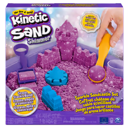 Kinetic Sand Shimmer, Coffret Château de sable scintillant avec 453 g de scintillant violet, 3 moules et 2 outils, Sable ciné ...