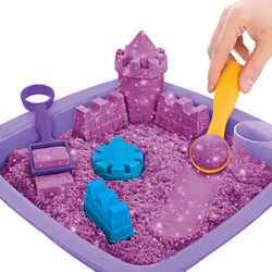 Kinetic Sand Shimmer, Coffret Château de sable scintillant avec 453 g de scintillant violet, 3 moules et 2 outils