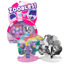 Zoobles Rainbow le papillon et Black and White le renard, Coffret de 2 figurines à collectionner transformables et accessoires Happitat