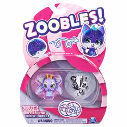 Zoobles Rainbow le papillon et Black and White le renard, Coffret de 2 figurines à collectionner transformables et accessoires Happitat