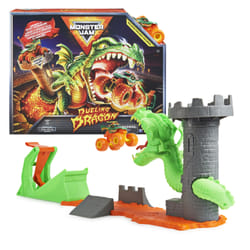 Monster Jam - PLAYSET DUELING DRAGON 1:64 - Univers De Jeu Pour Lancer Ses Véhicules Tour Dragon - 1 Véhicule Monster Truck Dragon - Show À Collectionner 1:64 - Jouet Enfant 3 Ans et +