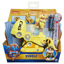 PAW Patrol PAT PATROUILLE LE FILM - Bulldozer de Construction Pat Patrouille - Véhicule de Secours avec fonction Transformation, Lance-Projectiles et Figurine Amovible Ruben