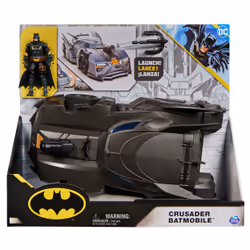 DC Comics , Coffret Crusader Batmobile avec figurine Batman exclusive de 10 cm, 3 figurines de super-méchants en papier, jouets pour filles et garçons à partir de 4 ans