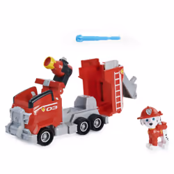 PAW Patrol PAT PATROUILLE LE FILM - Camion Pompier Pat Patrouille - Véhicule de Secours avec fonction Transformation et Lance-Projectiles et Figurine Amovible Chiot Marcus