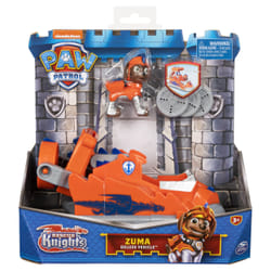 PAW Patrol PAT' PATROUILLE RESCUE KNIGHTS - VÉHICULE + FIGURINE CHEVALIER ZUMA - Rejoins Pat' Patrouille Mission Chevalier avec Zuma & Véhicule Pat' Patrouille Dragon Lance-Projectile - Jouet Enfant 3 Ans +