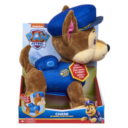 PAW Patrol , Peluche interactive parlante Chase de 30,5 cm avec effets sonores, répliques bilingues et queue remuante, pour les enfants à partir de 3 ans